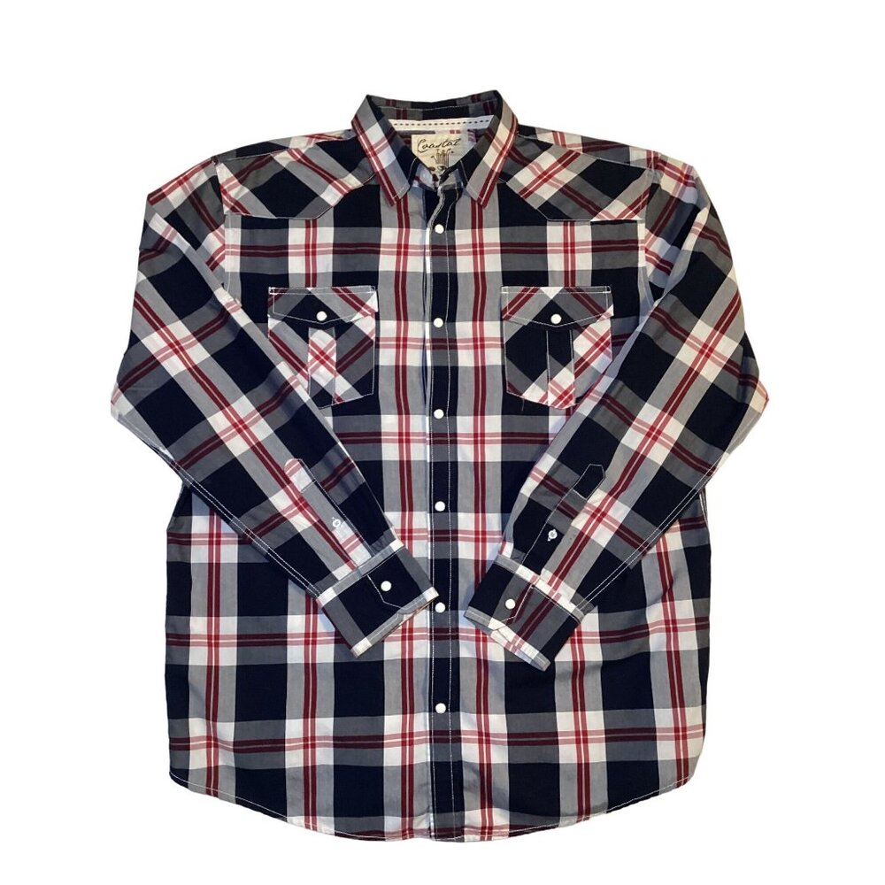 Costal Men's Blue/Red/White Long Sleeve Shirt Pearl Snaps Size XL Pre-Owned NICE